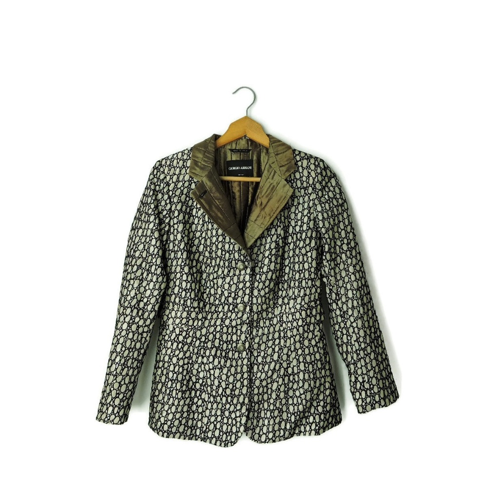 Giorgio Armani Italy elegant ladies jacket gray metallic black velvet silk sz S